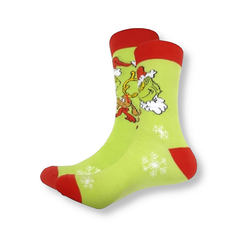 Носки Рождество и Новый год "Что задумал Гринч?", р-р 40-44 (салатовый/красный) 606x758